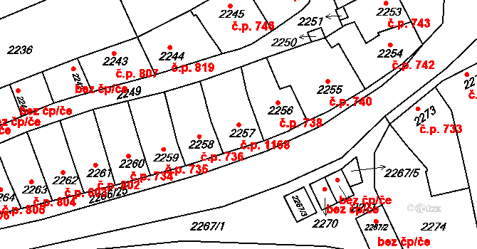 Slavíkovice 1168, Rousínov na parcele st. 2257 v KÚ Rousínov u Vyškova, Katastrální mapa
