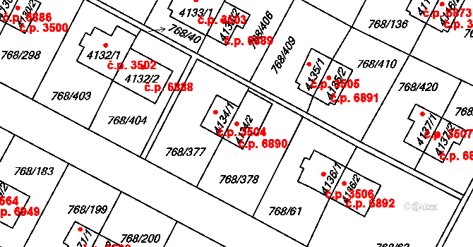 Zlín 6890 na parcele st. 4134/2 v KÚ Zlín, Katastrální mapa