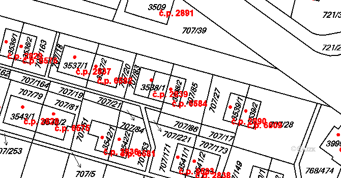 Zlín 6584 na parcele st. 3538/2 v KÚ Zlín, Katastrální mapa