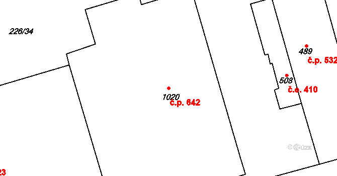 Prštné 642, Zlín na parcele st. 1020 v KÚ Prštné, Katastrální mapa