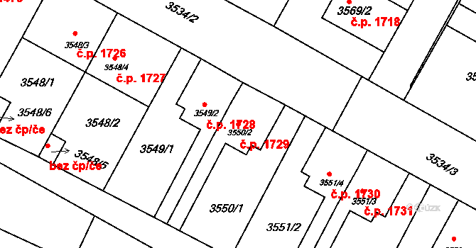 Předměstí 1729, Litoměřice na parcele st. 3550/2 v KÚ Litoměřice, Katastrální mapa