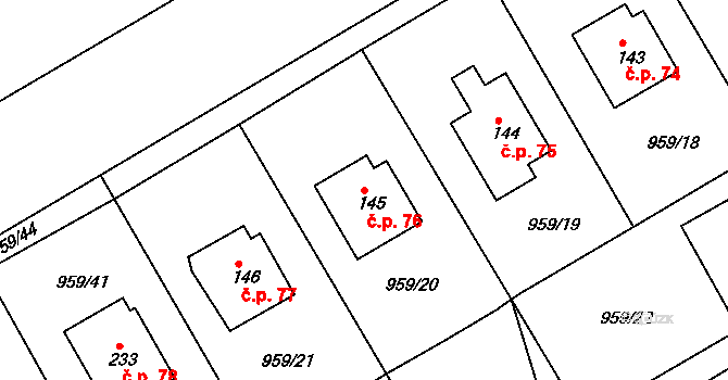 Horní Záhoří 76, Záhoří na parcele st. 145 v KÚ Horní Záhoří u Písku, Katastrální mapa