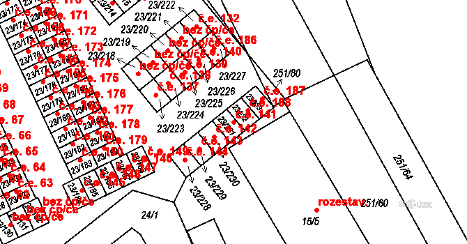 Chudeřice 141, Bílina na parcele st. 23/231 v KÚ Chudeřice u Bíliny, Katastrální mapa