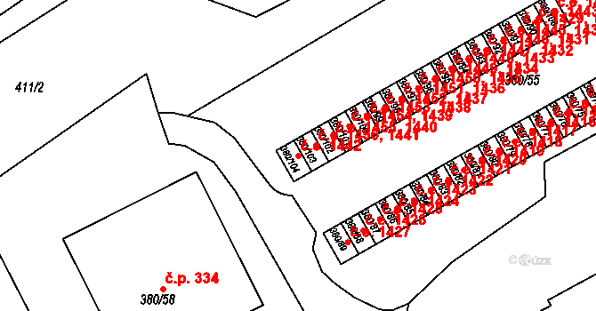 Újezdské Předměstí 1442, Bílina na parcele st. 380/104 v KÚ Bílina-Újezd, Katastrální mapa