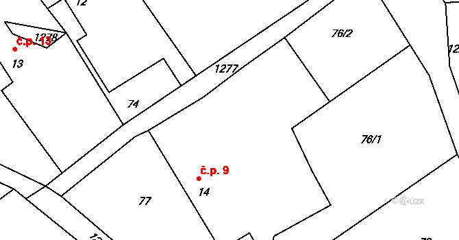 Dědkov 9, Heřmaničky na parcele st. 14 v KÚ Velké Heřmanice, Katastrální mapa