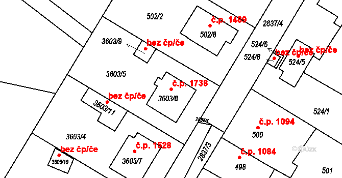 Velké Meziříčí 1738 na parcele st. 3603/8 v KÚ Velké Meziříčí, Katastrální mapa