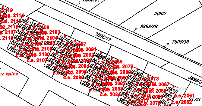 Řečkovice 2085, Brno na parcele st. 5586 v KÚ Řečkovice, Katastrální mapa
