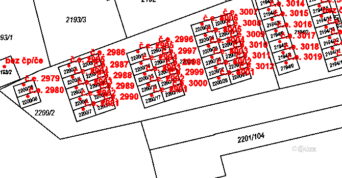Prostřední Suchá 3000, Havířov na parcele st. 2200/18 v KÚ Prostřední Suchá, Katastrální mapa