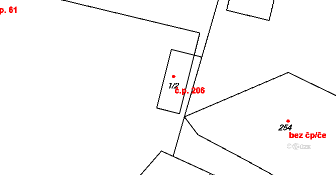 Klokočov 206, Vítkov na parcele st. 1/2 v KÚ Klokočov u Vítkova, Katastrální mapa