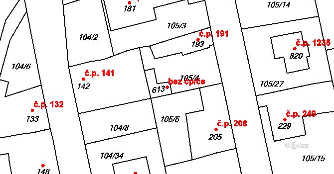 Rudná 43072232 na parcele st. 613 v KÚ Dušníky u Rudné, Katastrální mapa
