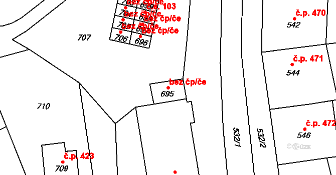 Rájec-Jestřebí 46017232 na parcele st. 695 v KÚ Rájec nad Svitavou, Katastrální mapa