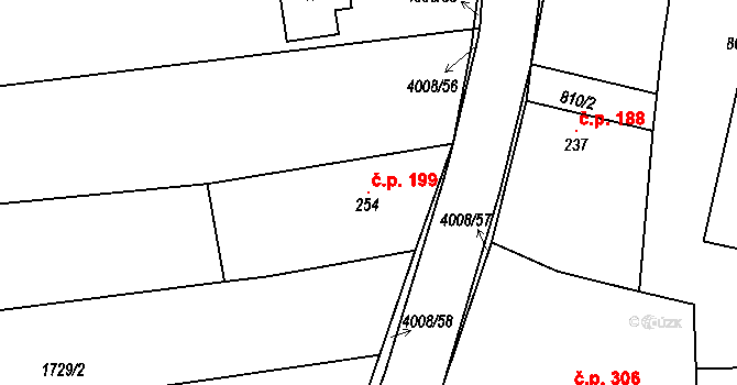 Kudlovice 199 na parcele st. 254 v KÚ Kudlovice, Katastrální mapa