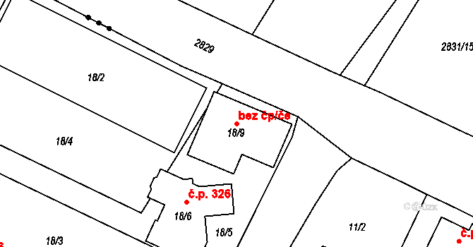 Srubec 47869232 na parcele st. 18/9 v KÚ Srubec, Katastrální mapa