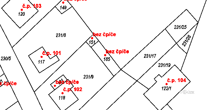 Bohumilice 48633232 na parcele st. 185 v KÚ Bohumilice v Čechách, Katastrální mapa
