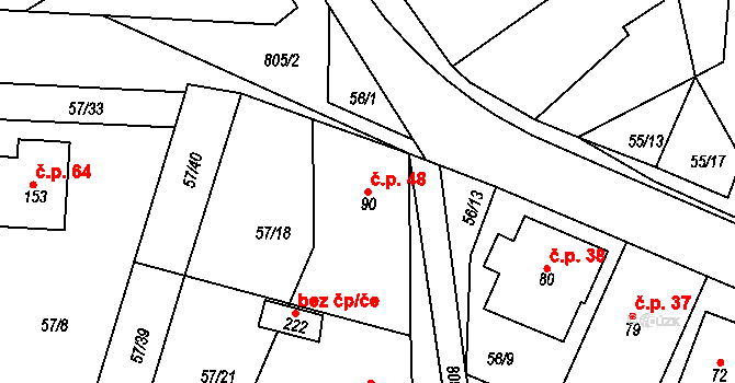 Ochoz 48, Nasavrky na parcele st. 90 v KÚ Ochoz u Nasavrk, Katastrální mapa