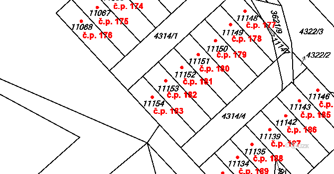 Cihelna 182, Pardubice na parcele st. 11153 v KÚ Pardubice, Katastrální mapa