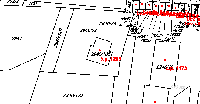Sedlčany 1283 na parcele st. 2940/105 v KÚ Sedlčany, Katastrální mapa