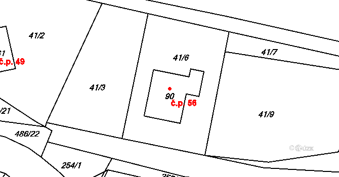 Závratec 56, Třemošnice na parcele st. 90 v KÚ Závratec, Katastrální mapa