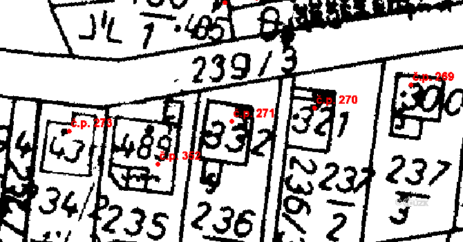 Bernartice 271 na parcele st. 332 v KÚ Bernartice u Milevska, Katastrální mapa