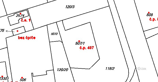 Lobeček 497, Kralupy nad Vltavou na parcele st. 507/1 v KÚ Lobeček, Katastrální mapa