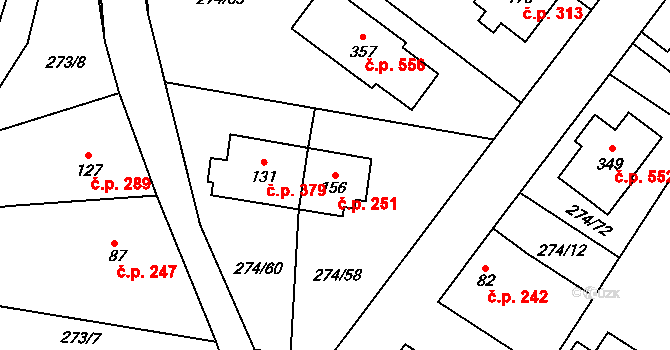 Tuchoměřice 251 na parcele st. 156 v KÚ Kněžívka, Katastrální mapa