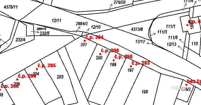 Veselí nad Lužnicí I 296, Veselí nad Lužnicí na parcele st. 200 v KÚ Veselí nad Lužnicí, Katastrální mapa