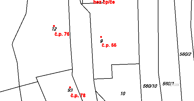 Bystřice nad Úhlavou 66, Nýrsko na parcele st. 9 v KÚ Bystřice nad Úhlavou, Katastrální mapa