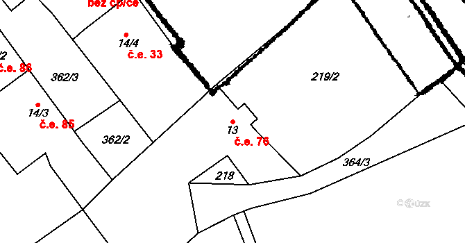 Žlíbek 76, Kašperské Hory na parcele st. 13 v KÚ Žlíbek, Katastrální mapa