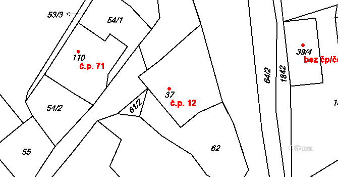 Žinkovy 12 na parcele st. 37 v KÚ Žinkovy, Katastrální mapa