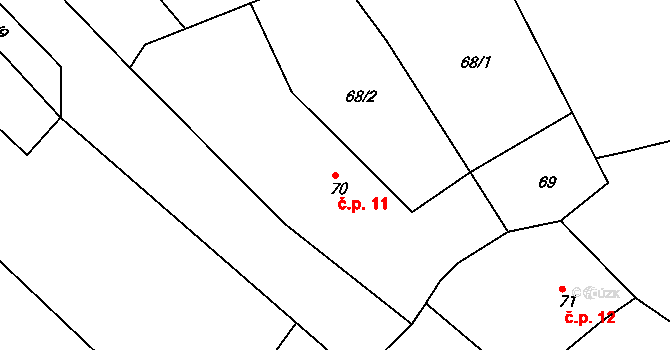 Lhota 11, Nahořany na parcele st. 70 v KÚ Lhota u Nahořan, Katastrální mapa