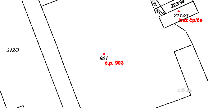 Přelouč 903 na parcele st. 921 v KÚ Přelouč, Katastrální mapa