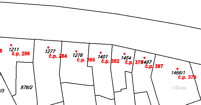 Bílé Předměstí 352, Pardubice na parcele st. 1401 v KÚ Pardubice, Katastrální mapa