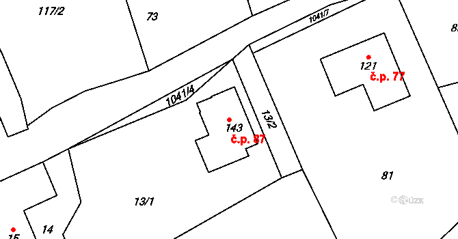 Roučkovice 87, Pacov na parcele st. 143 v KÚ Roučkovice, Katastrální mapa