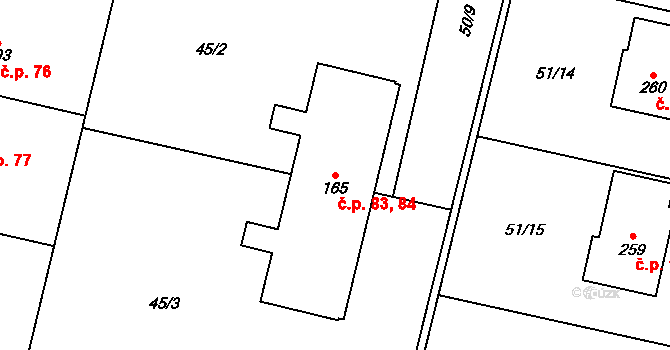 Lukavice 83,84 na parcele st. 165 v KÚ Lukavice na Moravě, Katastrální mapa