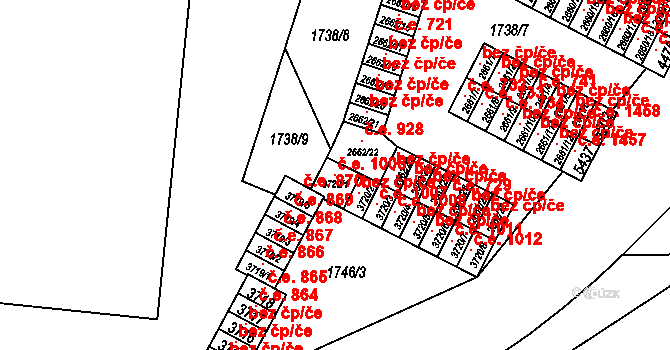 Cheb 1005 na parcele st. 3720/1 v KÚ Cheb, Katastrální mapa
