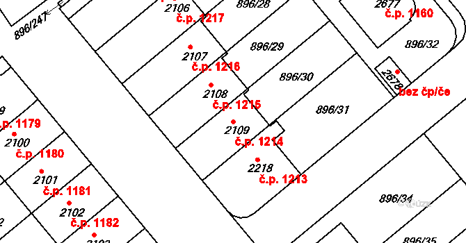 Blatná 1214 na parcele st. 2109 v KÚ Blatná, Katastrální mapa