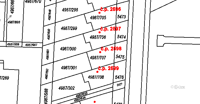 Louny 2598 na parcele st. 4987/707 v KÚ Louny, Katastrální mapa