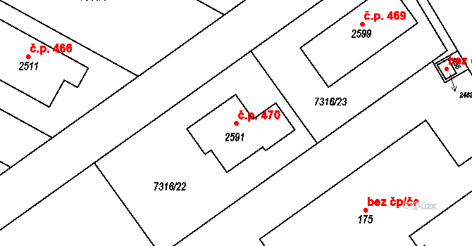 Telč-Štěpnice 470, Telč na parcele st. 2591 v KÚ Telč, Katastrální mapa