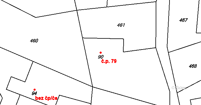 Zábřezí 79, Zábřezí-Řečice na parcele st. 90 v KÚ Zábřezí, Katastrální mapa