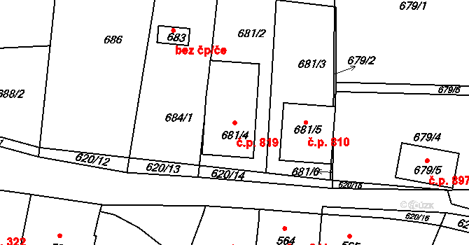 Klobouky u Brna 819 na parcele st. 681/4 v KÚ Klobouky u Brna, Katastrální mapa