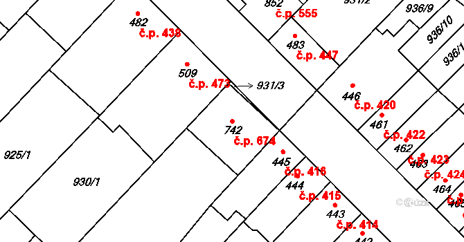 Kvasice 674 na parcele st. 742 v KÚ Kvasice, Katastrální mapa