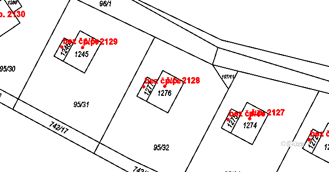 Ládví 2128, Kamenice na parcele st. 1276 v KÚ Ládví, Katastrální mapa