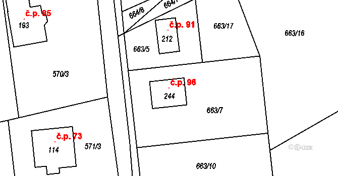 Šiškovice 96, Licibořice na parcele st. 244 v KÚ Licibořice, Katastrální mapa