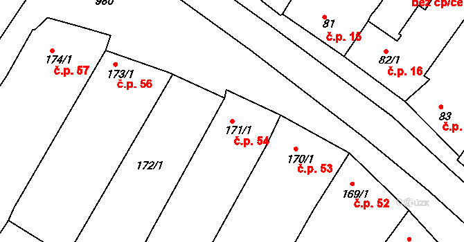 Popice 54, Znojmo na parcele st. 171/1 v KÚ Popice u Znojma, Katastrální mapa