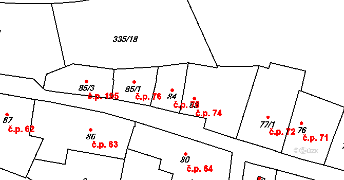 Vranov nad Dyjí 75 na parcele st. 84 v KÚ Vranov nad Dyjí, Katastrální mapa