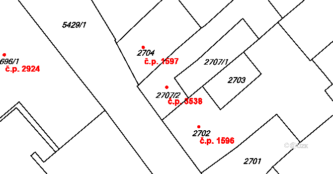 Znojmo 3538 na parcele st. 2707/2 v KÚ Znojmo-město, Katastrální mapa