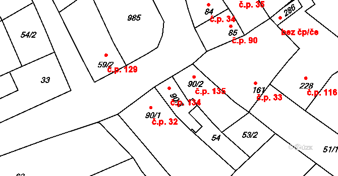 Polkovice 134 na parcele st. 90/3 v KÚ Polkovice, Katastrální mapa