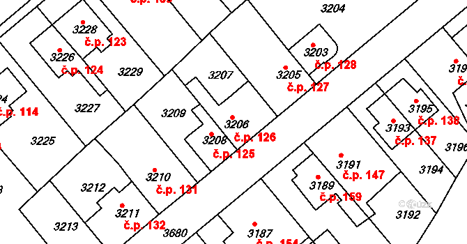 Karlov 126, Kutná Hora na parcele st. 3206 v KÚ Kutná Hora, Katastrální mapa