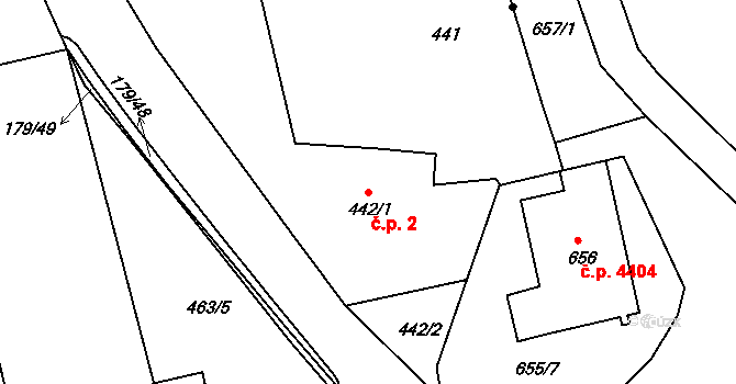 Rýnovice 2, Jablonec nad Nisou na parcele st. 442/1 v KÚ Rýnovice, Katastrální mapa