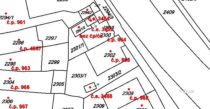 Jihlava 965 na parcele st. 2302 v KÚ Jihlava, Katastrální mapa